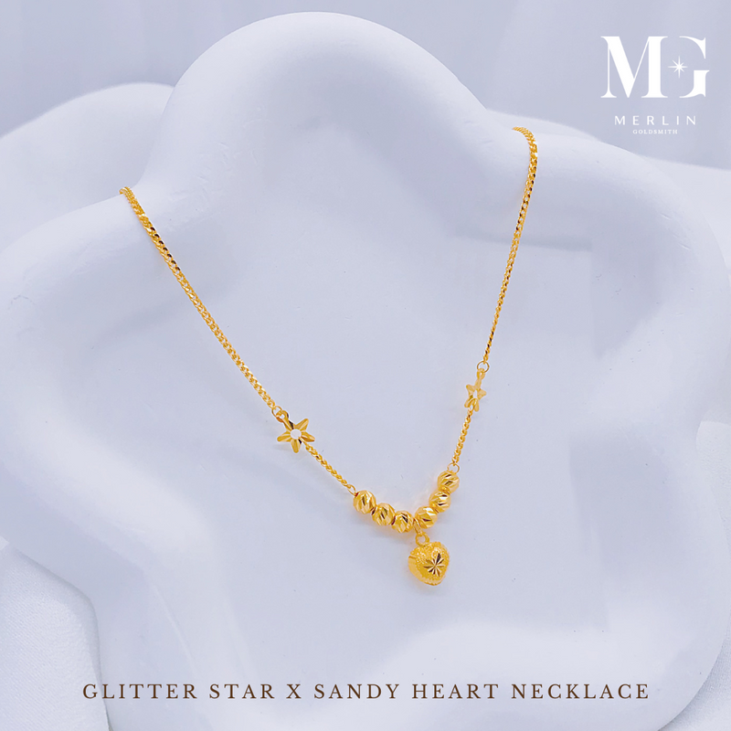916 Gold Glitter Star x Sandy Heart Necklace