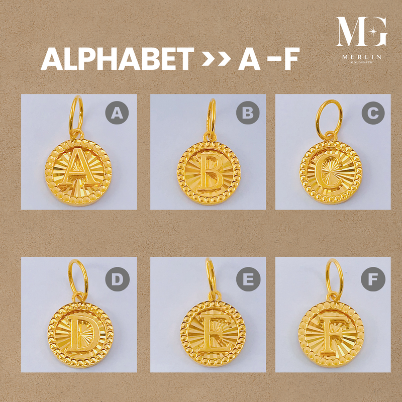 916 Gold Round Diamond Cutting Alphabet (A-F) Pendant
