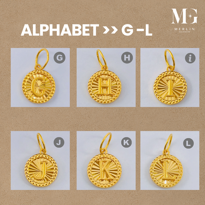 916 Gold Round Diamond Cutting Alphabet (G-L) Pendant