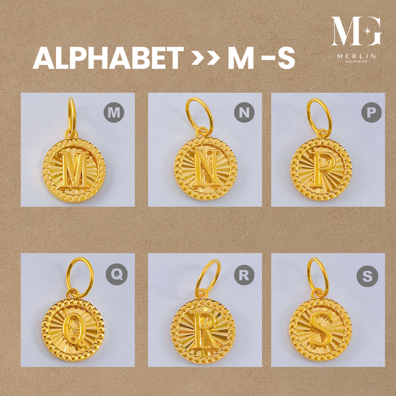 916 Gold Round Diamond Cutting Alphabet (M-S) Pendant