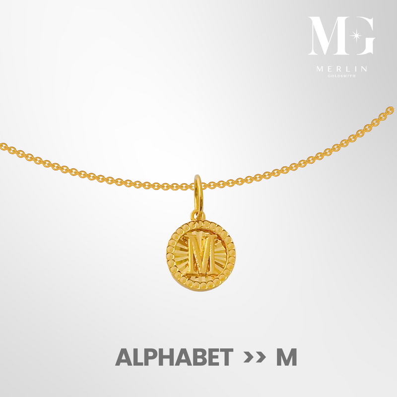 916 Gold Round Diamond Cutting Alphabet (M-S) Pendant