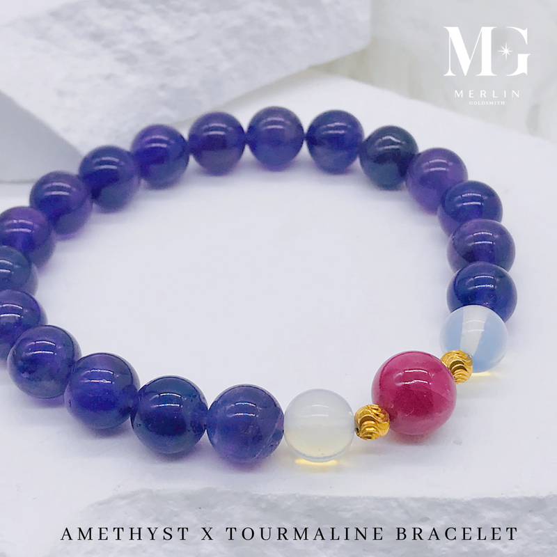 Amethyst x Tourmaline Beads Bracelet With 916 Gold Beads