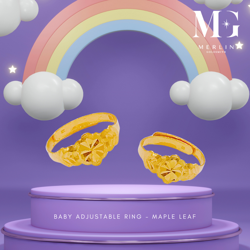 916 Gold Baby Adjustable Ring - Maple Leaf