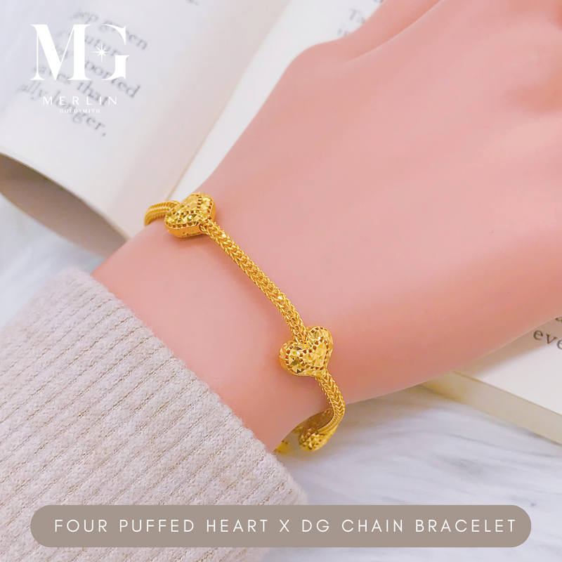 916 Gold Four Puffed Heart x DG Chain Bracelet