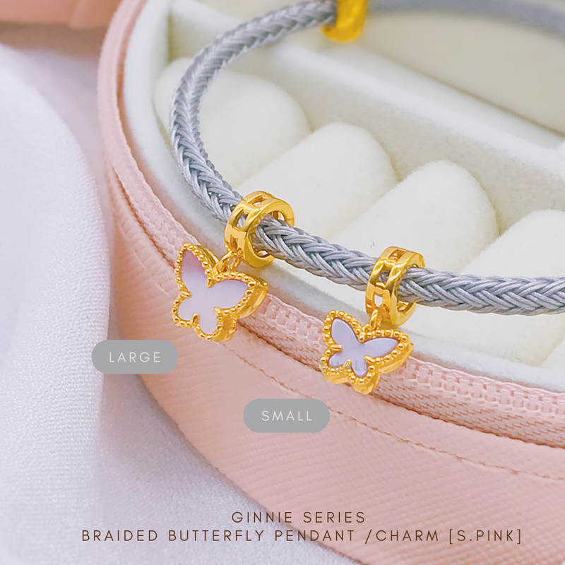 916 Gold Ginnie Series - Braided Butterfly Charm / Pendant (Sakura Pink)