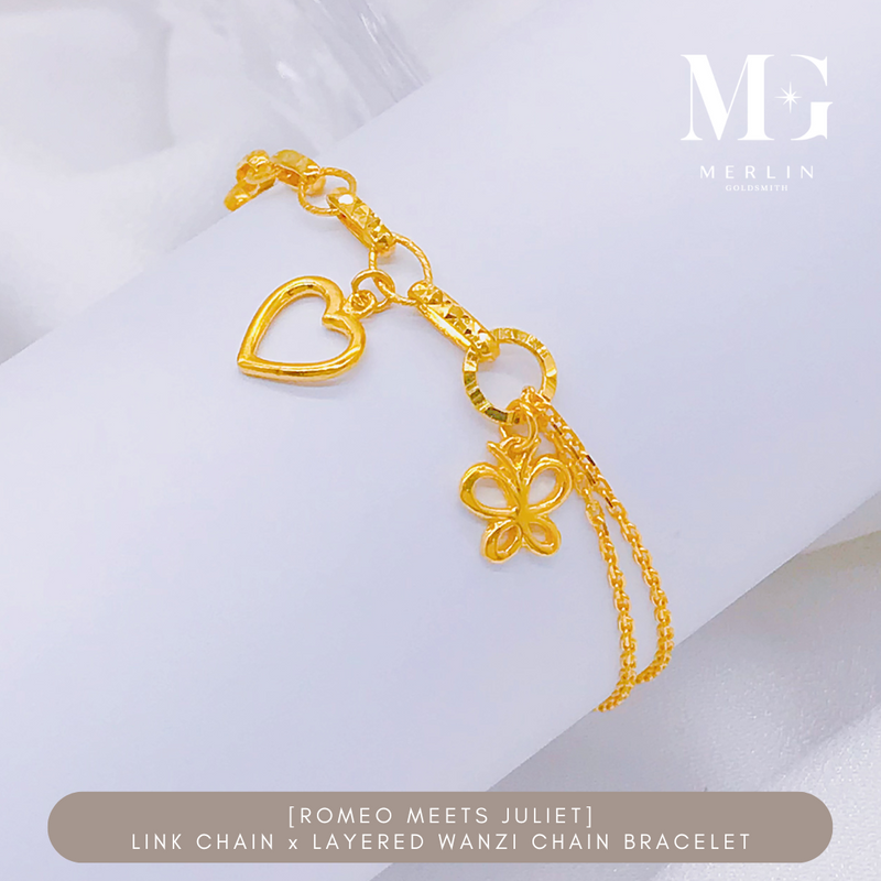 916 Gold [Romeo Meets Juliet] Link Chain x Layered Wanzi Chain Bracelet