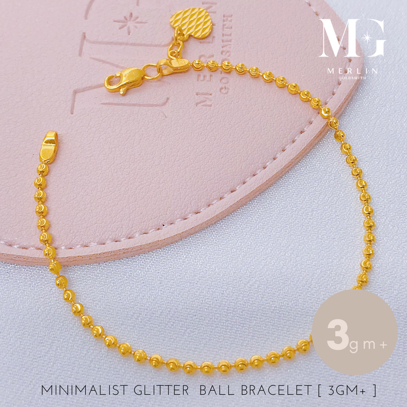 916 Gold Minimalist 2mm Glitter Ball Bracelet (3GM+)