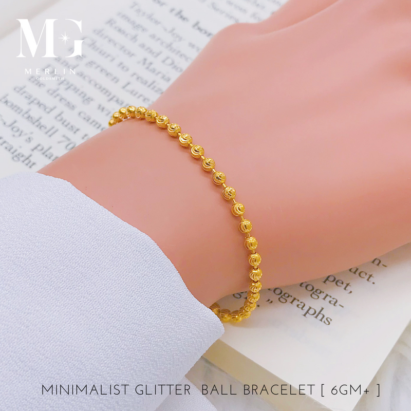 916 Gold Minimalist 3mm Glitter Ball Bracelet (6GM+)