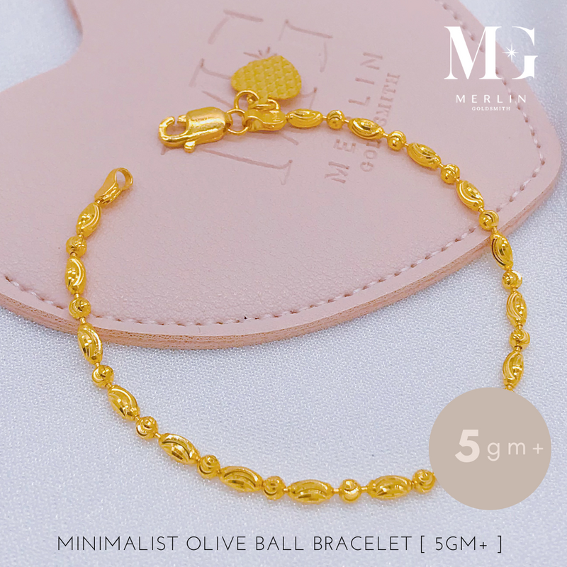916 Gold Minimalist Olive Ball Bracelet (5GM+)