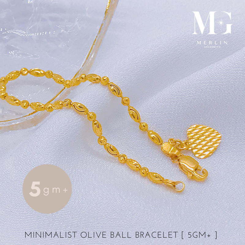 916 Gold Minimalist Olive Ball Bracelet (5GM+)