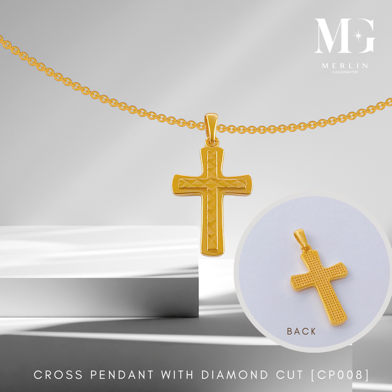 916 Gold Cross Pendant With Diamond Cut [CP008]