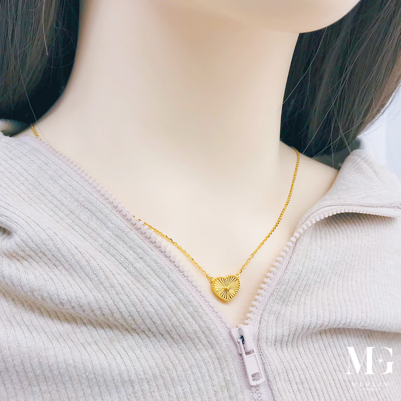 916 Gold Elegant Reversible Heart Necklace [Gold x Red Agate]