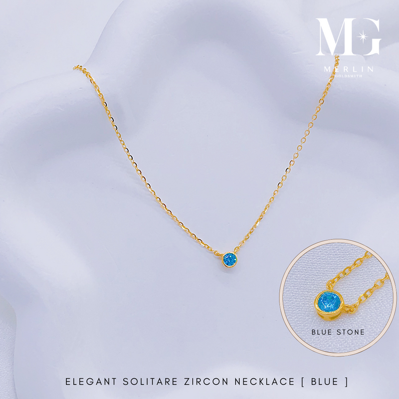 916 Gold Elegant Solitaire Zircon Necklace [Blue] 