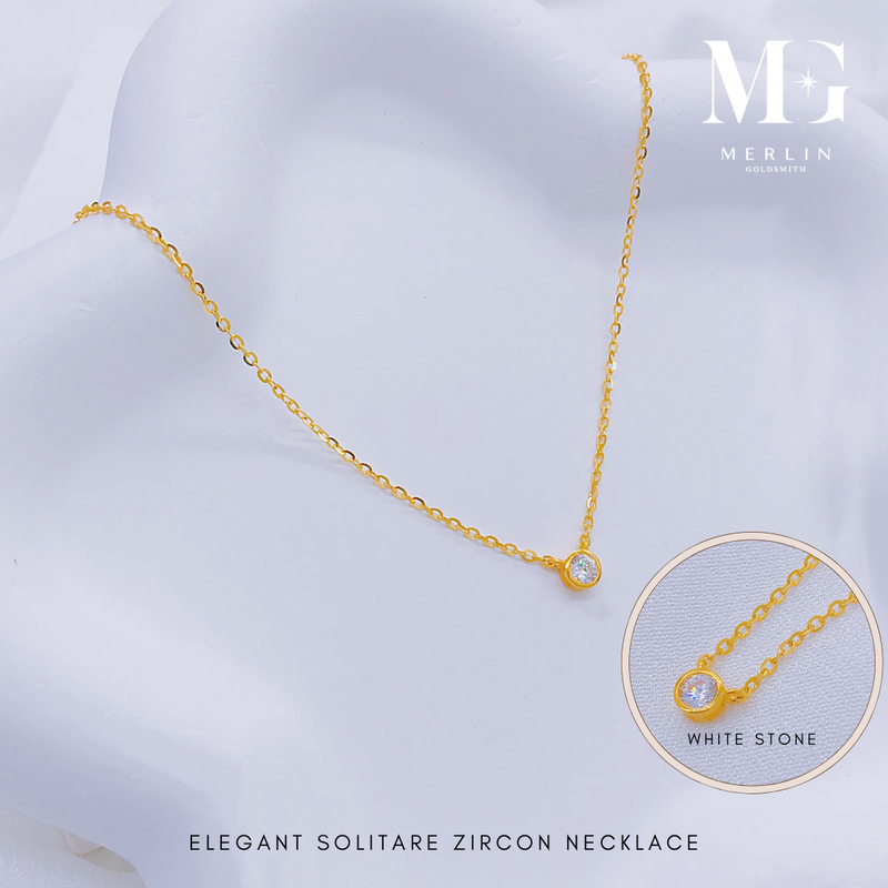 916 Gold Elegant Solitaire Zircon Necklace [Classic White]