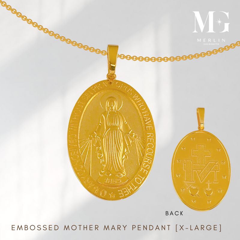 916 Gold Embossed Mother Mary Pendant [XL]