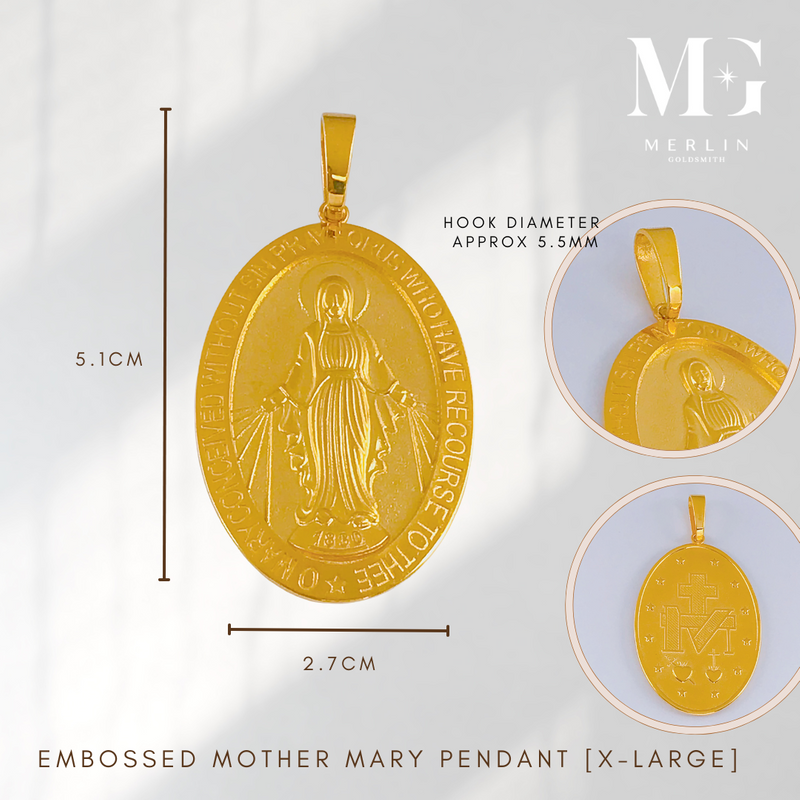 916 Gold Embossed Mother Mary Pendant [XL]