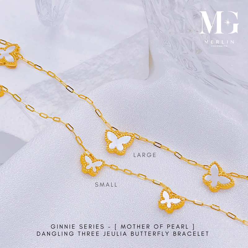 916 Gold Ginnie Series - [Mother of Pearl] Dangling Three Jeulia Butterfly Bracelet