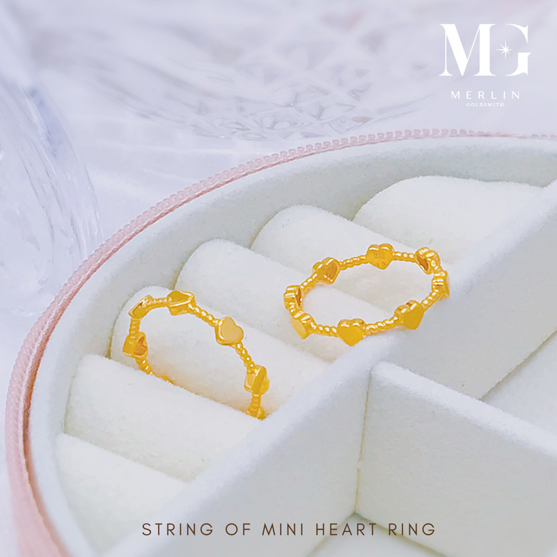 916 Gold String Of Mini Heart Ring
