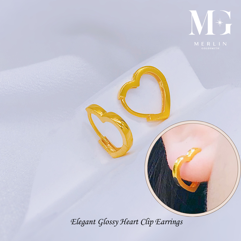 916 Gold Elegant Glossy Heart Clip Earrings