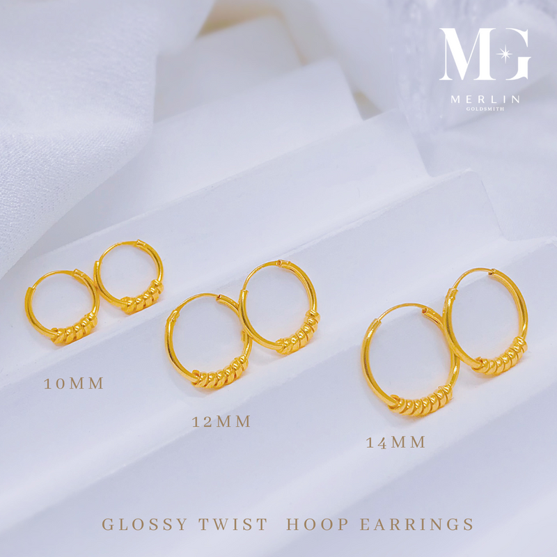 916 Gold Glossy Twist Hoop Earrings