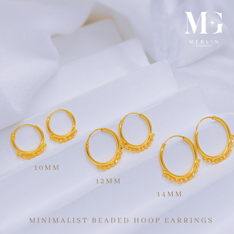 916 Gold Minimalist Beaded Hoop Earrings