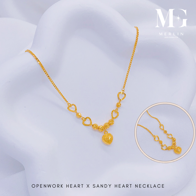 916 Gold Openwork Heart x Sandy Heart Necklace