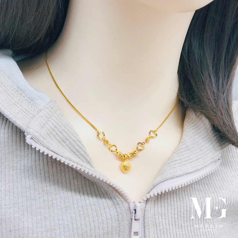 916 Gold Openwork Heart x Sandy Heart Necklace