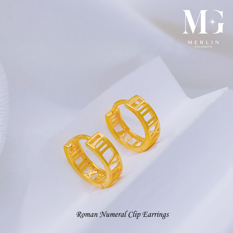 916 Gold Roman Numeral Clip Earrings