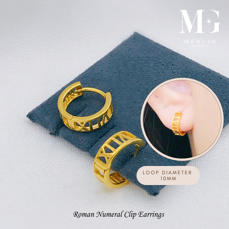 916 Gold Roman Numeral Clip Earrings