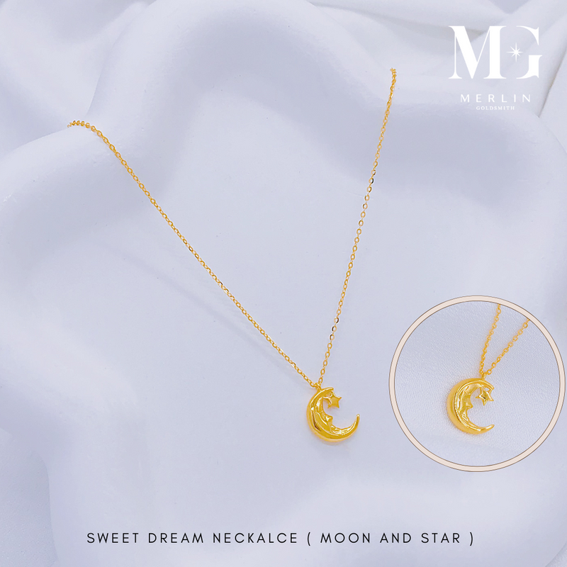 916 Gold Sweet Dream Necklace (Moon and Star)