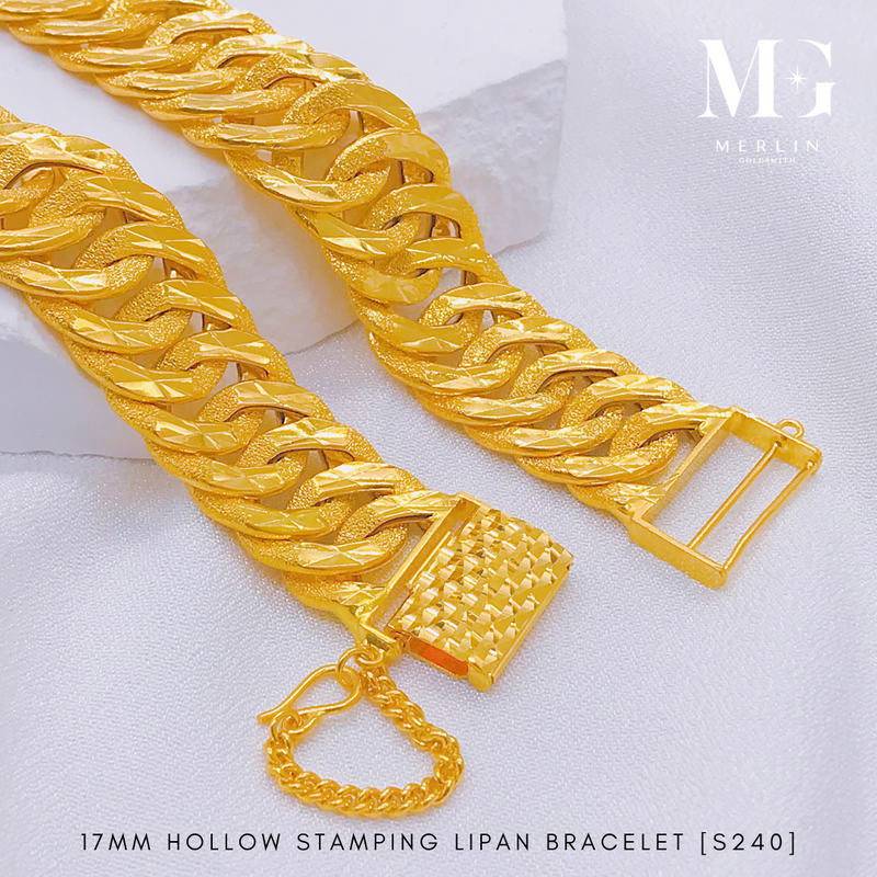 916 Gold 17mm Hollow Stamping Lipan Bracelet [S240]