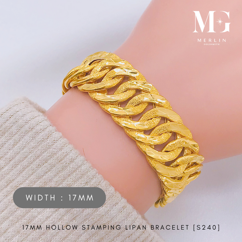 916 Gold 17mm Hollow Stamping Lipan Bracelet [S240]