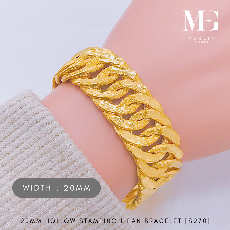 916 Gold 20mm Hollow Stamping Lipan Bracelet [S270]