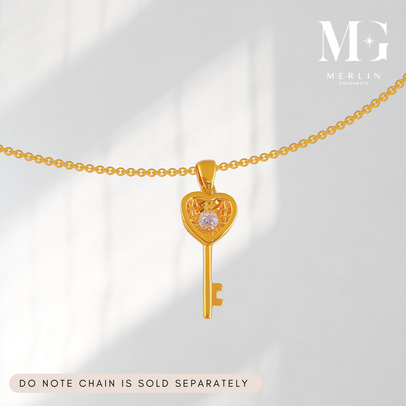 916 Gold 21st Heart Key Pendant Setting with Dancing Stone