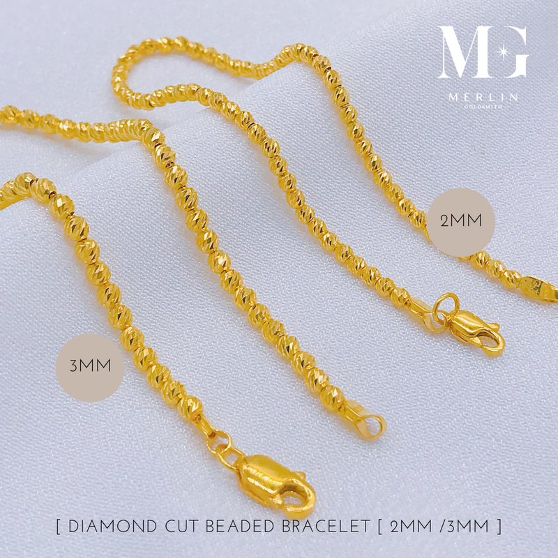 916 Gold Diamond Cut Beaded Bracelet (2mm / 3mm)