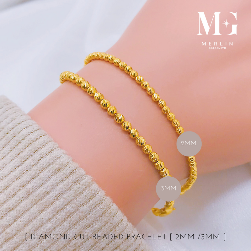 916 Gold Diamond Cut Beaded Bracelet (2mm / 3mm)