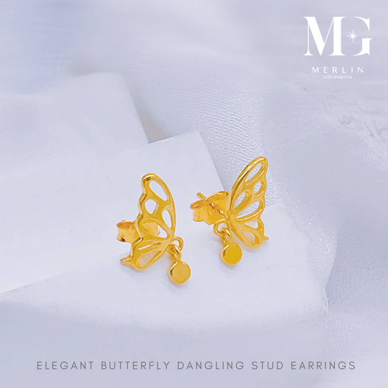 916 Gold Elegant Butterfly Dangling Stud Earrings