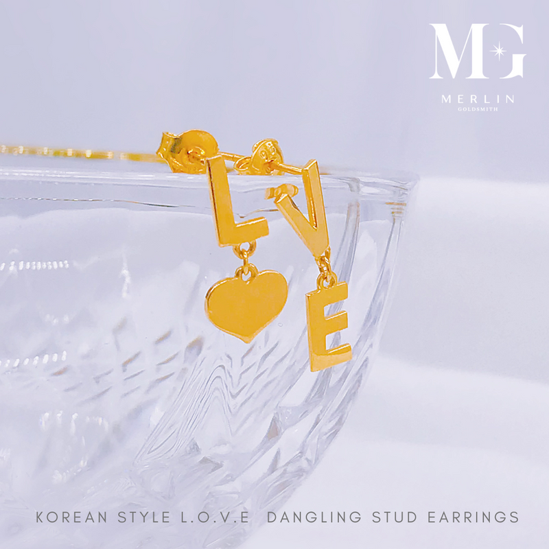 916 Gold Korean Style L.O.V.E Dangling Stud Earrings