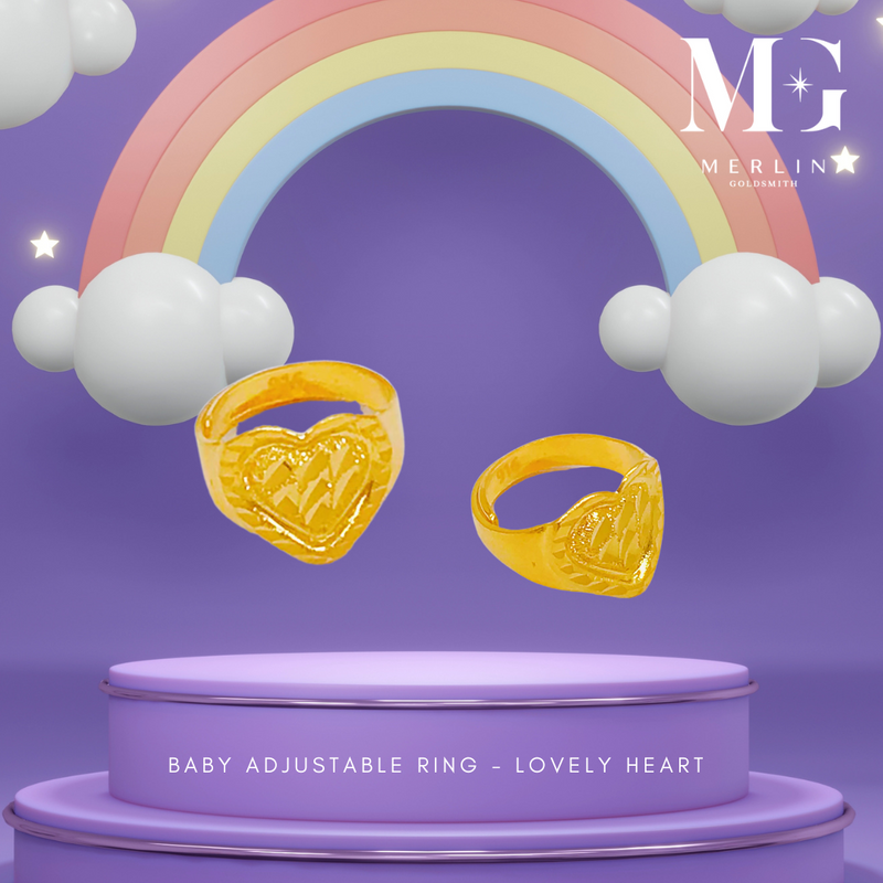 916 Gold Baby Adjustable Ring - Lovely Heart