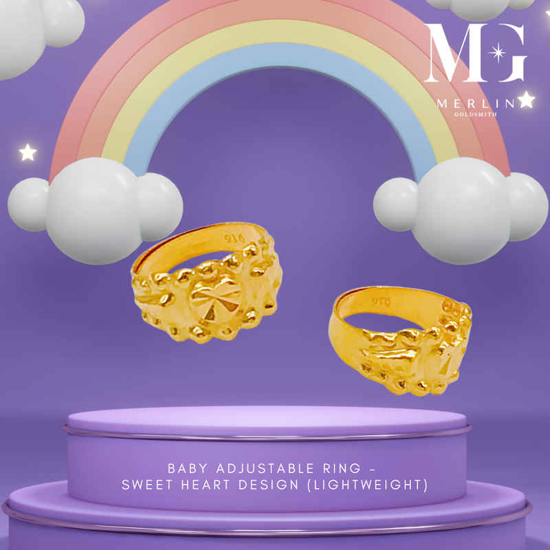 916 Gold Baby Adjustable Ring - Sweet Heart Design (Lightweight)