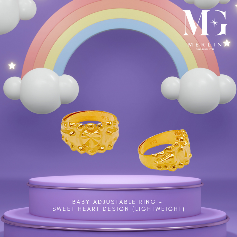 916 Gold Baby Adjustable Ring - Sweet Heart Design (Lightweight)