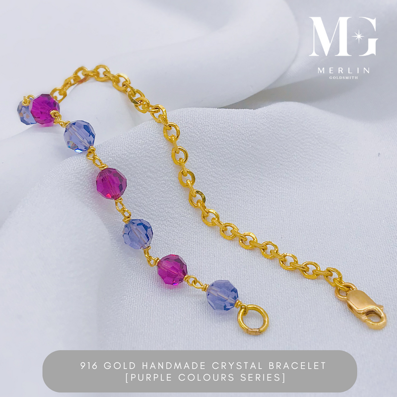 916 Gold Handmade Crystal Bracelet - Purple Colour Series (Raspberry x Light Purple Crystals)