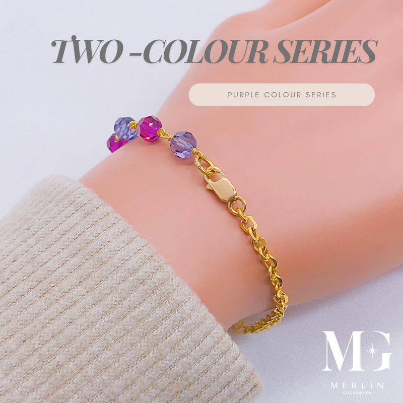 916 Gold Handmade Crystal Bracelet - Purple Colour Series (Raspberry x Light Purple Crystals)