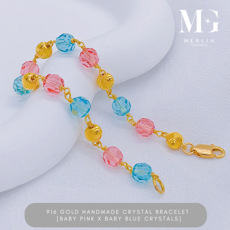 916 Gold Handmade Crystal Bracelet - Two Colour Series (Baby Pink x Baby Blue Crystals)