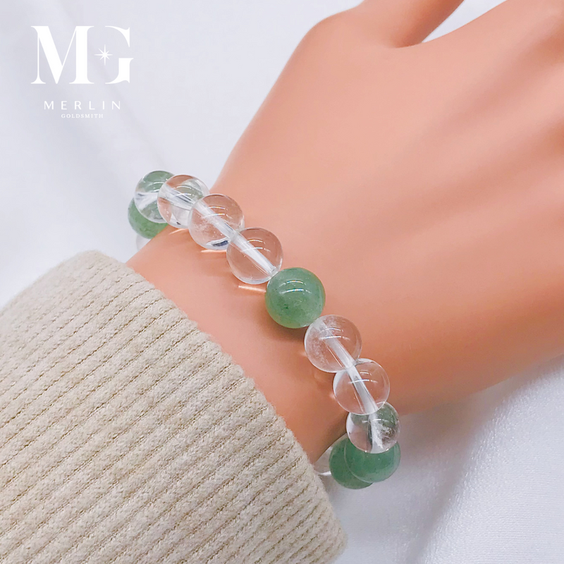 Green Strawberry Quartz x White Crystal Beads Bracelet