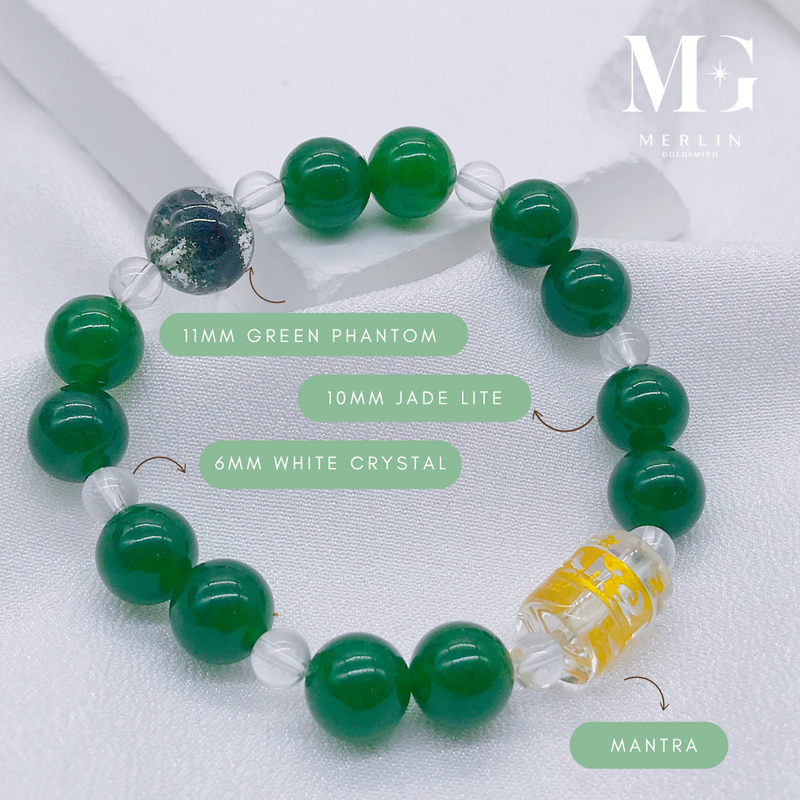 Health x Wealth Jade Lite and Green Phantom Beads Bracelet