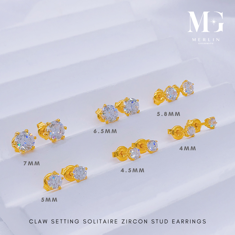 916 Gold Claw Setting Solitaire Zircon Stud Earrings