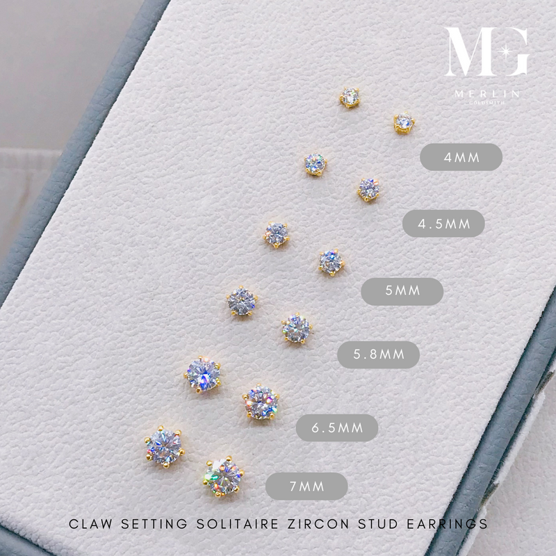 916 Gold Claw Setting Solitaire Zircon Stud Earrings