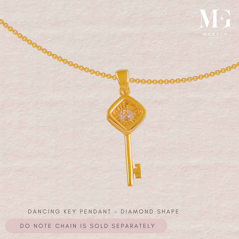 916 Gold Dancing Key Pendant - Diamond Shaped