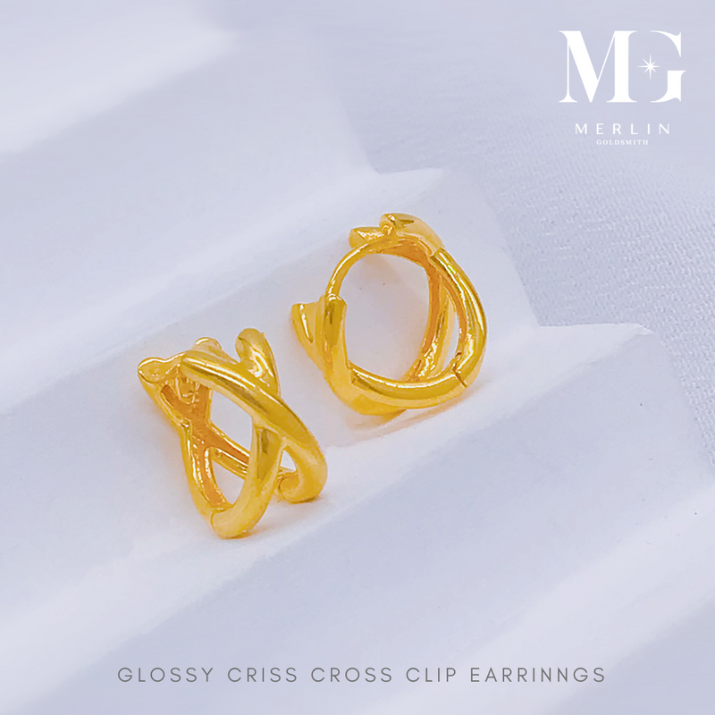 916 Gold Glossy Criss Cross Clip Earrings